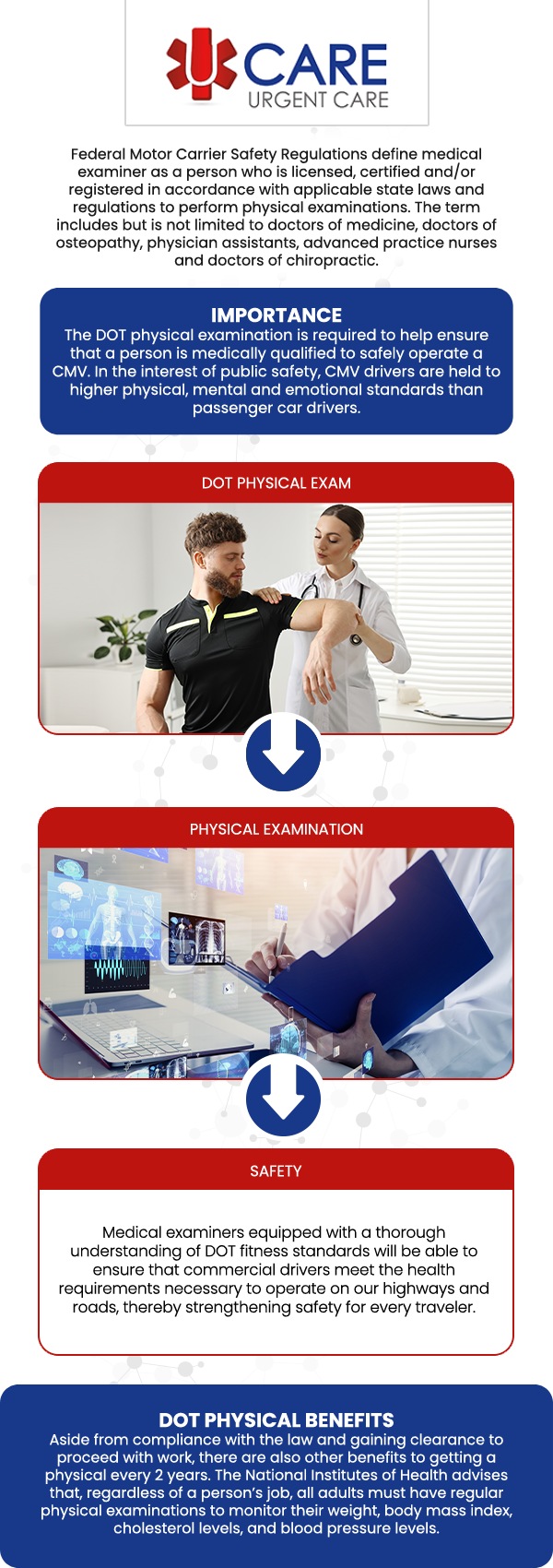 At UCare Urgent Care and Walk-In Clinic, our medical doctors and professional staff offer DOT Physical Exams for commercial drivers. For more information, contact us today! We are a walk-in clinic located at Horizon City TX, on North Zaragoza Rd. in El Paso TX, and on Lee Trevino Dr. in El Paso TX. At UCare Urgent Care and Walk-In Clinic, our medical doctors and professional staff offer DOT Physical Exams for commercial drivers. For more information, contact us today! We are a walk-in clinic located at Horizon City TX, on North Zaragoza Rd. in El Paso TX, and on Lee Trevino Dr. in El Paso TX.