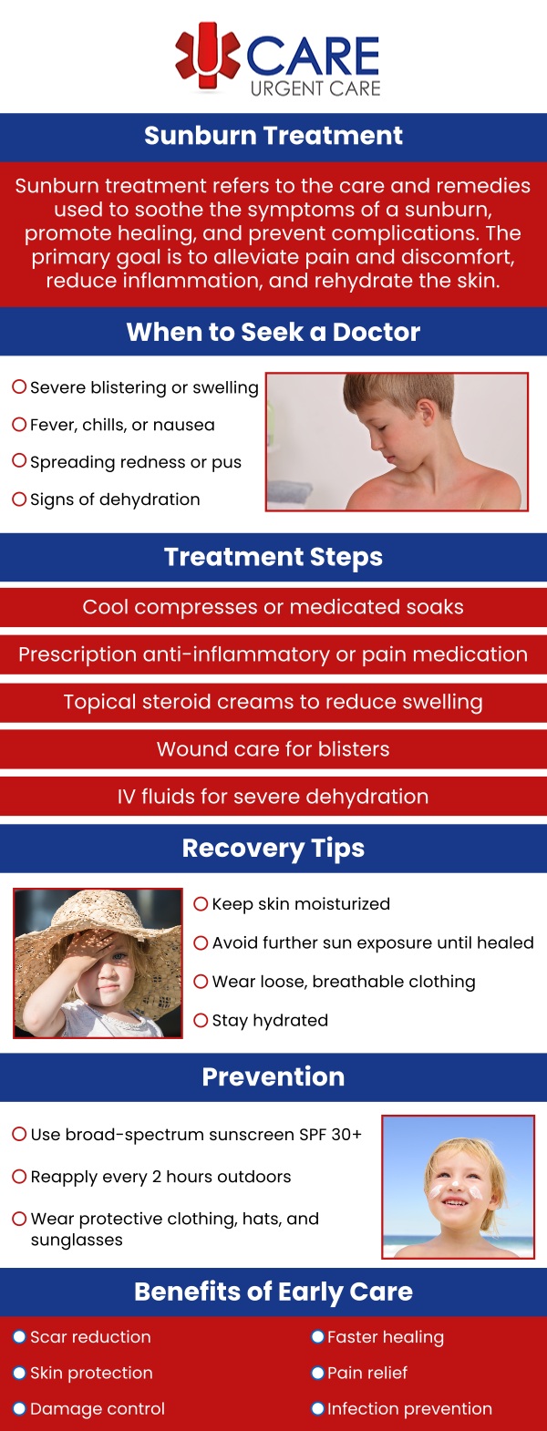 Common questions asked by patients: What causes sunburn? What are the common symptoms of sunburn? When should I see a doctor for sunburn? How can I prevent sunburn? Our experienced doctors at UCare Urgent Care and Walk-In Clinic offer professional care for sunburn, helping to relieve pain and prevent complications. We provide personalized treatment plans to support your skin’s healing and protect your overall health. Contact us today for more information. We are a walk-in clinic located at Horizon City TX, on North Zaragoza Rd. in El Paso TX, and on Lee Trevino Dr. in El Paso TX. We serve patients from El Paso TX, Horizon City TX, Lee Trevino Drive TX, Fort Bliss TX, Mission Valley TX, Resler Canyon TX, Alfalfa TX, Montwood TX, and BEYOND. Common questions asked by patients: What causes sunburn? What are the common symptoms of sunburn? When should I see a doctor for sunburn? How can I prevent sunburn?
Our experienced doctors at UCare Urgent Care and Walk-In Clinic offer professional care for sunburn, helping to relieve pain and prevent complications. We provide personalized treatment plans to support your skin’s healing and protect your overall health. Contact us today for more information. We are a walk-in clinic located at Horizon City TX, on North Zaragoza Rd. in El Paso TX, and on Lee Trevino Dr. in El Paso TX. We serve patients from El Paso TX, Horizon City TX, Lee Trevino Drive TX, Fort Bliss TX, Mission Valley TX, Resler Canyon TX, Alfalfa TX, Montwood TX, and BEYOND.