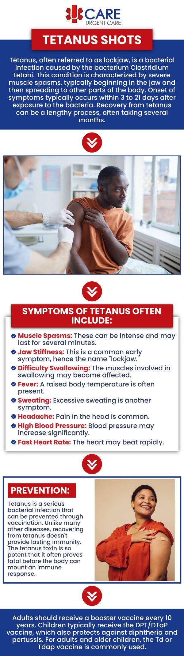 Common questions asked by patients: How is a tetanus shot administered? Who needs a tetanus shot? How long after a cut can you get a tetanus shot? What happens if you don't get a tetanus shot within 48 hours? How much do tetanus shots cost? At UCare Urgent Care and Walk-In Clinic, we offer quick and efficient tetanus shots and wound care to prevent infection and help you recover. For more information, contact us today! We are a walk-in clinic located at Horizon City TX, on North Zaragoza Rd. in El Paso TX, and on Lee Trevino Dr. in El Paso TX. We serve patients from El Paso TX, Horizon City TX, Lee Trevino Drive TX, Fort Bliss TX, Mission Valley TX, Resler Canyon TX, Alfalfa TX, Montwood TX, and BEYOND. Common questions asked by patients: How is a tetanus shot administered? Who needs a tetanus shot? How long after a cut can you get a tetanus shot? What happens if you don't get a tetanus shot within 48 hours? How much do tetanus shots cost?
At UCare Urgent Care and Walk-In Clinic, we offer quick and efficient tetanus shots and wound care to prevent infection and help you recover. For more information, contact us today! We are a walk-in clinic located at Horizon City TX, on North Zaragoza Rd. in El Paso TX, and on Lee Trevino Dr. in El Paso TX. We serve patients from El Paso TX, Horizon City TX, Lee Trevino Drive TX, Fort Bliss TX, Mission Valley TX, Resler Canyon TX, Alfalfa TX, Montwood TX, and BEYOND.
