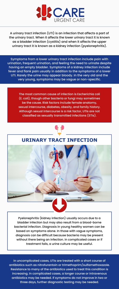 If you would like more information about urinary tract infections or require UTI treatment, we welcome you to come to UCare Urgent Care and Walk-In Clinic! Our medical doctors or practitioners would be pleased to provide you with UTI treatment. Contact us today for more information. We are conveniently located at Horizon City TX, on North Zaragoza Rd. in El Paso TX, and on Lee Trevino Dr. in El Paso TX.