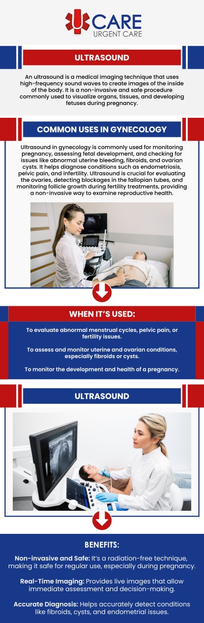 UCare Clinics offer a variety of diagnostic services, including ultrasound imaging. Ultrasound tests are commonly used to diagnose conditions like pregnancy, abdominal pain, or soft tissue injuries. At UCare Clinics, our team provides high-quality ultrasound services in a comfortable and efficient setting. Whether you're seeking a routine checkup or need a more specialized diagnostic exam, we are dedicated to providing you with accurate results and personalized care. Contact us or schedule an appointment for your checkup today to stay proactive about your health! We are conveniently located at 13472 Eastlake Blvd, Horizon City, TX 79928.