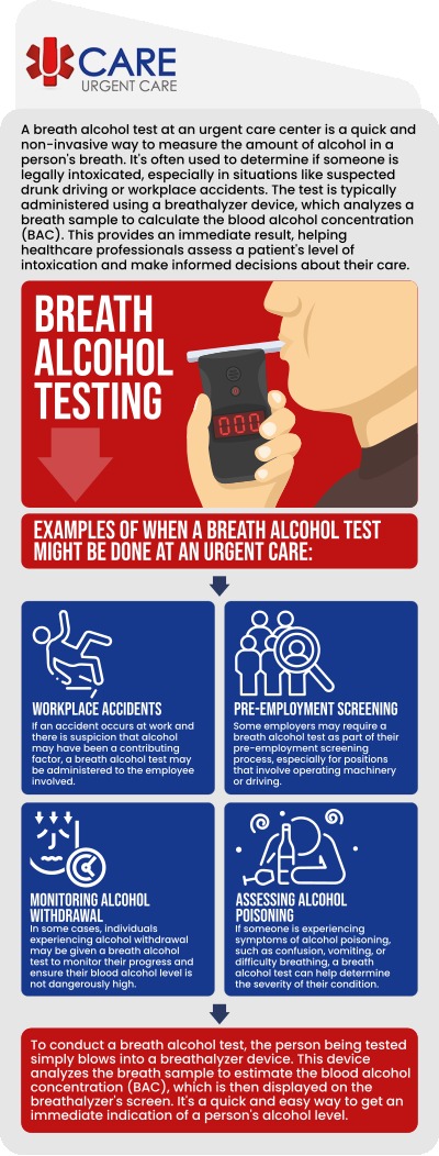 UCare Urgent Care and Walk-In Clinic are proud to provide breath and saliva alcohol testing to employers, employees, and workplaces. For more information, contact us or simply walk-in. We are conveniently located at Horizon City TX, on North Zaragoza Rd. in El Paso TX, and on Lee Trevino Dr. in El Paso TX. UCare Urgent Care and Walk-In Clinic are proud to provide breath and saliva alcohol testing to employers, employees, and workplaces. For more information, contact us or simply walk-in. We are conveniently located at Horizon City TX, on North Zaragoza Rd. in El Paso TX, and on Lee Trevino Dr. in El Paso TX.