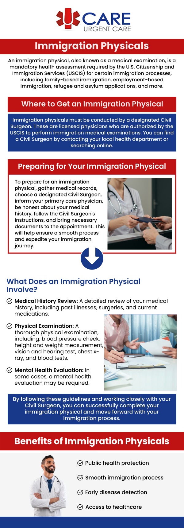 UCare Urgent Care in El Paso, TX offers immigration physical exams, including medical history review, physical examination, and required screenings. We provide necessary vaccinations and lab tests for a smooth immigration process. Visit us today to meet all health requirements for your immigration journey. For more information, please contact us today or book an appointment online now. We are conveniently located on North Zaragoza Rd. in El Paso TX, and on Lee Trevino Dr. in El Paso TX. UCare Urgent Care in El Paso, TX offers immigration physical exams, including medical history review, physical examination, and required screenings. We provide necessary vaccinations and lab tests for a smooth immigration process. Visit us today to meet all health requirements for your immigration journey. For more information, please contact us today or book an appointment online now. We are conveniently located on North Zaragoza Rd. in El Paso TX, and on Lee Trevino Dr. in El Paso TX.
