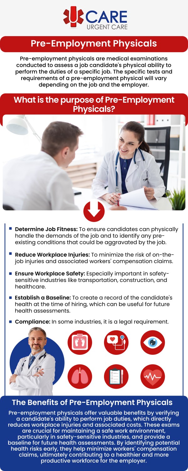 UCare Urgent Care and Walk-In Clinic proudly provide pre-employment and pre-placement physical exams to employers and employees of Horizon City, TX El Paso, TX, Lee Trevino Drive TX, and the surrounding area. For more information, contact us or simply walk-in. UCare Urgent Care and Walk-In Clinic proudly provide pre-employment and pre-placement physical exams to employers and employees of Horizon City, TX El Paso, TX, Lee Trevino Drive TX, and the surrounding area. For more information, contact us or simply walk-in.