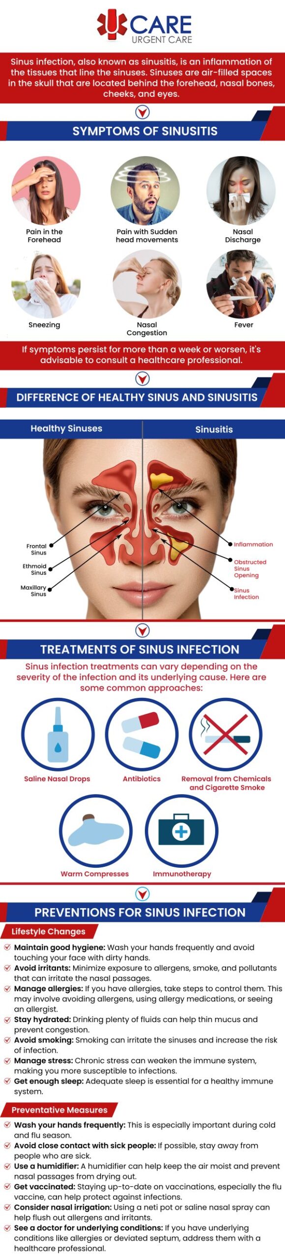 What is sinusitis (sinus infection)? Sinusitis is an inflammation, or swelling, of the tissue lining your sinuses. UCare Urgent Care and Walk-In Clinic are happy to provide sinus infection treatment. For more information, contact us. We are a walk-in clinic located at Horizon City TX, on North Zaragoza Rd. in El Paso TX, and on Lee Trevino Dr. in El Paso TX. What is sinusitis (sinus infection)? Sinusitis is an inflammation, or swelling, of the tissue lining your sinuses. UCare Urgent Care and Walk-In Clinic are happy to provide sinus infection treatment. For more information, contact us. We are a walk-in clinic located at Horizon City TX, on North Zaragoza Rd. in El Paso TX, and on Lee Trevino Dr. in El Paso TX.